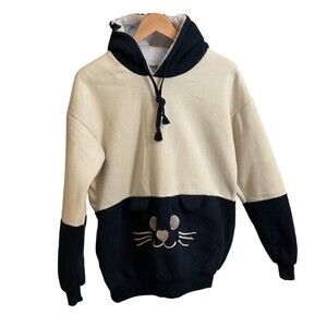 Cat Hoodie Women's 2XL Navy Blue Cream Color Kitty w/ Ears Fleece Lined Pocket